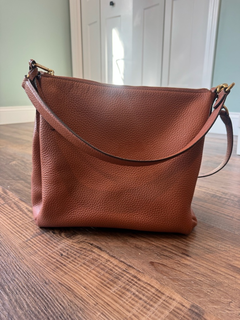 Classic Pebbled Leather Shoulder Bag in Brown
